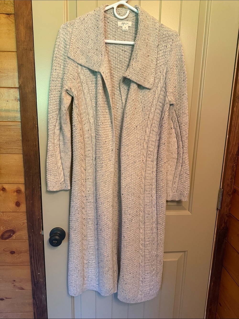 Open-Front Long Knit Cardigan Sweater - Light Beige